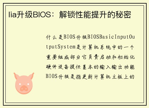 lia升级BIOS：解锁性能提升的秘密