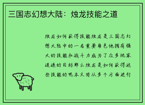 三国志幻想大陆：烛龙技能之道